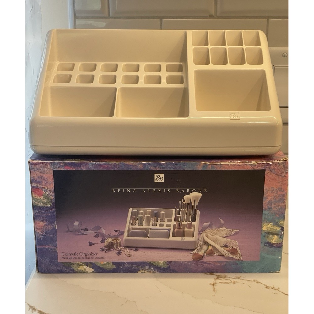 New Burtch Reina Alexis Barone Cosmetic Makeup Organizer Caddy Vanity Beige Vtg